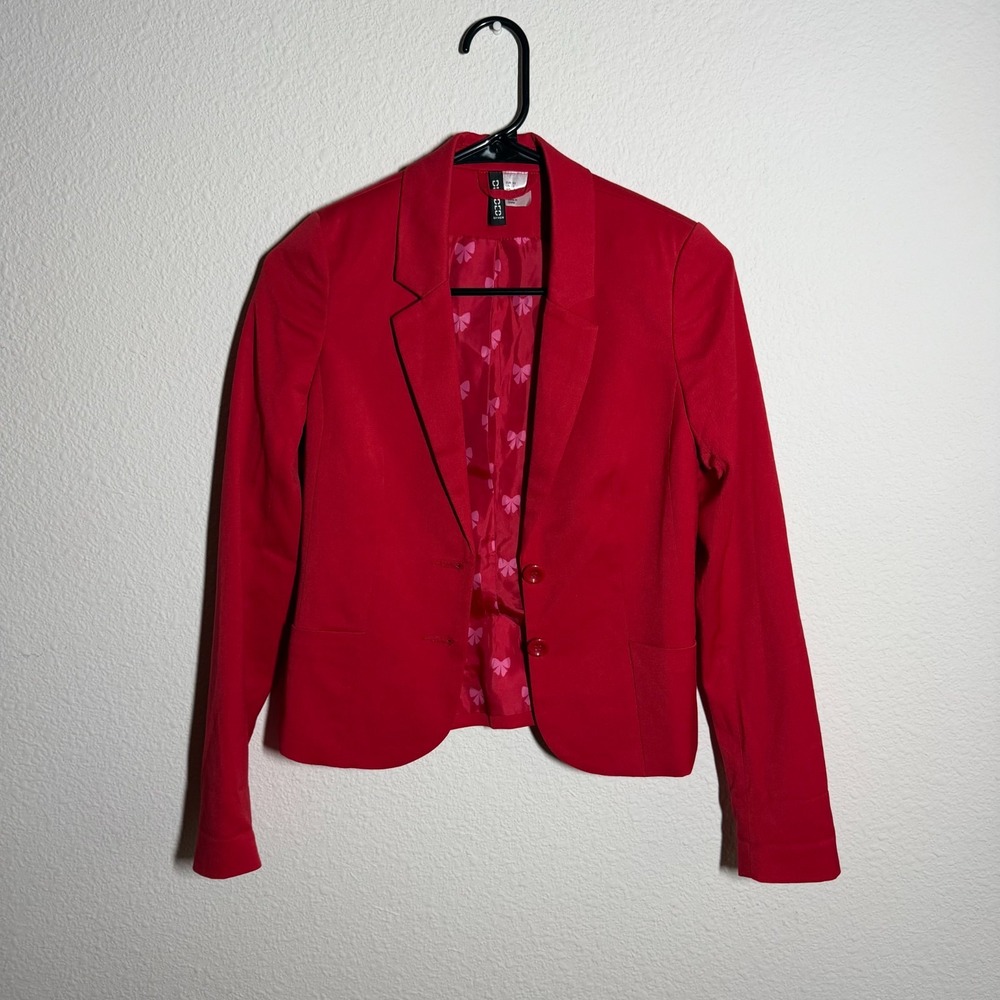 Divided by H&M Blazer Jacket Womens 2 Red Lined Notch Lapel Single Breasted